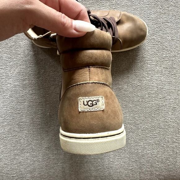 UGG Gradie Hi Top Trainer Sneakers Women 9.5 Brown Leather Lace Up - Picture 6 of 7